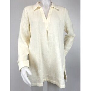 NWOT Soft Surroundings Key Biscayne Gauze 100% Cotton Tunic ivory Medium